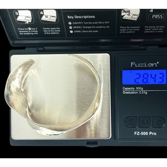 Hammered 925 Silver Bracelet Wave Bone Cuff Raised Wrist Mexico Modernist Boho - Picture 11 of 12